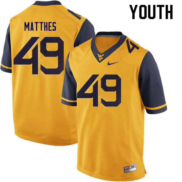 NCAA Youth Evan Matthes West Virginia Mountaineers Gold #49 Nike Stitched Football College Authentic Jersey FD23G27UC